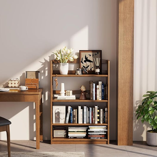 4 Tier Solid Wood Open Shelf Bookcase,Modern Wooden Display Bookshelf,Farmhouse Wide Bookshelves, Freestanding Storage Cabinet for Study Room Office Living Room sunroom