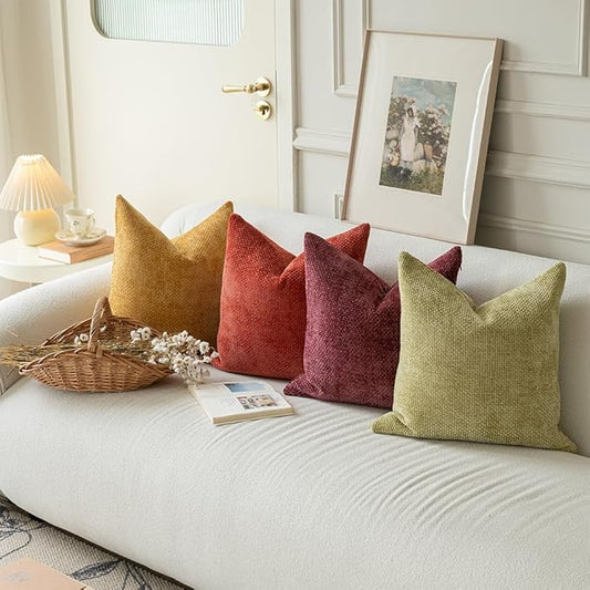 LANANAS Neutral Decorative Throw Pillow Covers 18x18 Inch for Living Room Couch Bed Sofa Farmhouse Boho Home Decor Set of 4 Soft Corduroy Accent Luxury Cushion Cases (Orange Green, 18x18)