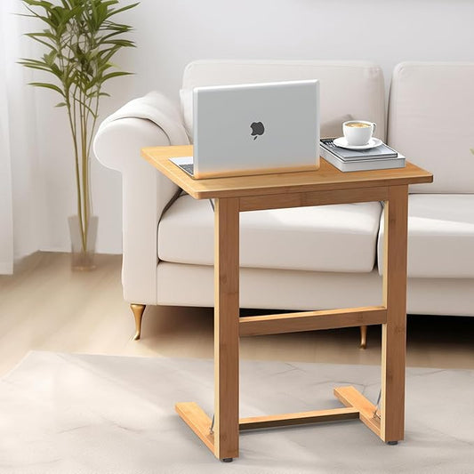 Tatub 24'' Folding TV Tray Table, Foldable C Shaped End Table Slide Under Couch, Small Sofa Side Laptop Desk for Living Room, Bedroom, Nature