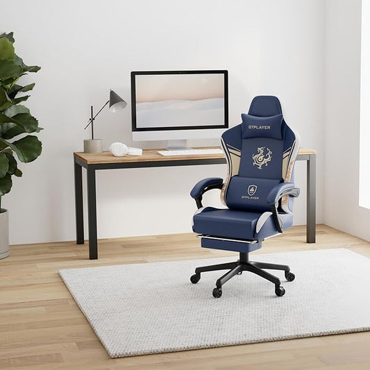 GTPLAYER Gaming Chair with Bluetooth Speakers and Footrest, Dragon Series Video Game Chair ,Heavy Duty, Ergonomic, Esports Computer Office Chair Blue (Royal Blue)
