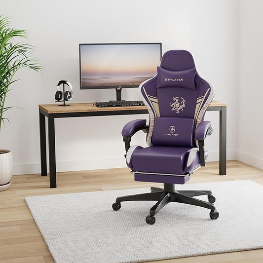 GTPLAYER Gaming Chair with Bluetooth Speakers and Footrest, Dragon Series Video Game Chair ,Heavy Duty Ergonomic Chair,Esports Gaming Chair,Computer Office Desk Chair by GTRACING (Purple)