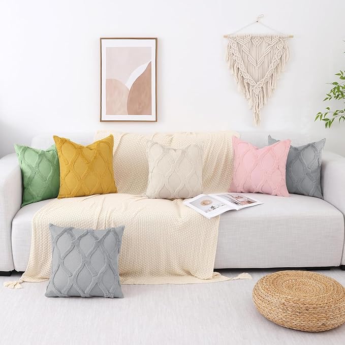 decorUhome Throw Pillow Covers 26x26 Inch Set of 2, Soft Plush Faux Fur Wool Grey Couch Pillow Covers, Decorative Neutral Pillow Cases for Bed Sofa Living Room Home Decor