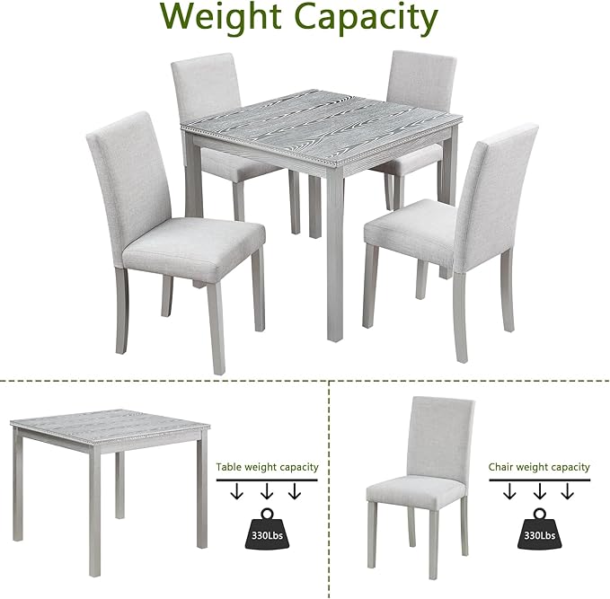 Ball & Cast 5 Piece Dining Table Set,Kitchen Table Set for 4 W/ 34.5" Square Wooden Dining Table,Living Room Furniture W/ 4 Upholstered Chairs,for Dining Room,Kitchen,Restaurant,Silver Gray
