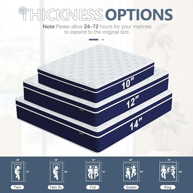 Full Size Mattress, 12 Inch Hybrid Full Mattress in a Box, Gel Memory Foam and Pocket Coils Innerpring Mattresses with Ergonomic Design, Cooler Sleep with Pressure Relief and Support, 54"*75"*12"