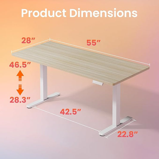 HUANUO 55 x 28 inch Electric Standing Desk Adjustable Height, 4 Memory Height Settings, Sit Stand Up Desk for Home Office & Computer Workstation, Light Walnut