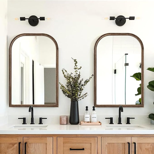 24"x36" Solid Wood Bathroom Mirror Tempered Glass for Wall Mounted, Rustic Wood Frame Wall Mirror Decorative for Living Room Bedroom Vanity Mirror Entryway Mirror, Rustic Brown