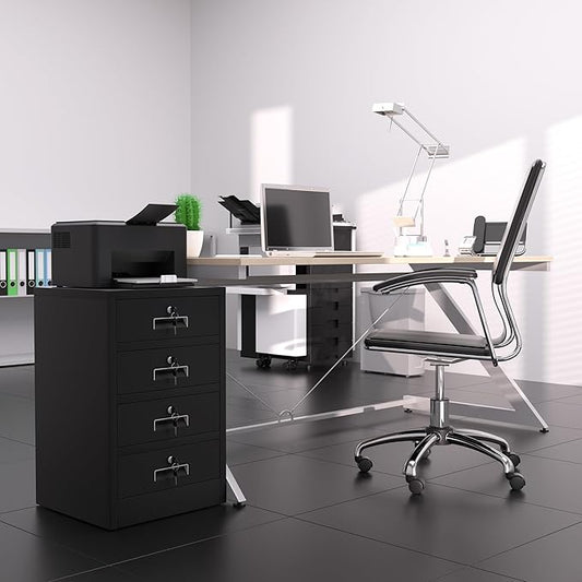Metal Storage Cabinet with Lockable Drawers for Home Office Bedroom Living Room Organization(Black)