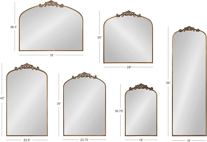 Kate and Laurel Arendahl Traditional Arch Mirror, 19" x 30.75", Gold, Baroque Inspired Wall Decor