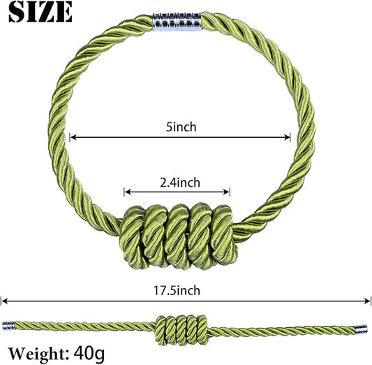 BEL AVENIR Magnetic Curtain Tiebacks, Decorative Drapery Holdbacks Modern Woven Tie-Backs with Exquisite Knot (Green, 6 Pack)