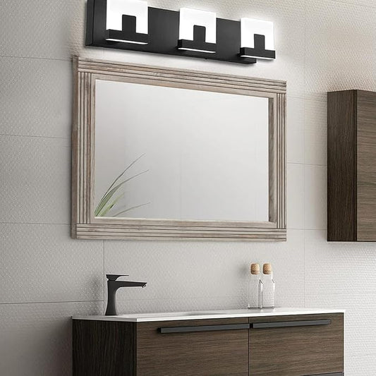YOSHOOT Hand-Made Wooden Spliced Wall Mirror for Bathroom, Rustic Farmhouse Vanity Mirror, Décor Wall Art, Solid Wood Frame, Vertical or Horizontal Hanging, 60" x 36", Grey