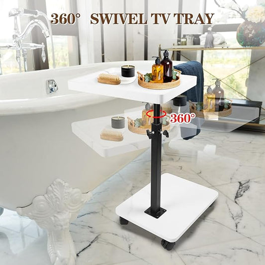 C Table Side Table End Table Adjustable Height,C Shaped End for Couch,Snack Tables,360°Swivel TV Tray Sofa Table, For Small Spaces,Side Tables living room and bedroom for Sofa, Bed,Chair(White)