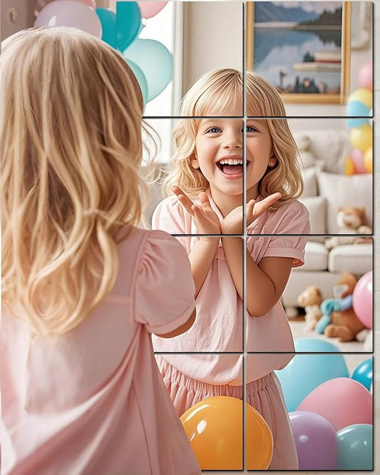 Glass Mirror Tiles for Wall 12" x 12" Frameless Full Length Mirror Wall Mounted Full Body Mirrors for Bedroom Home Gym Door Bathroom (8PCS)