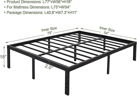 45MinST 18 Inch Platform Bed Frame/Easy Assembly Mattress Foundation / 3000lbs Heavy Duty Steel Slat/Noise Free/No Box Spring Needed,Full