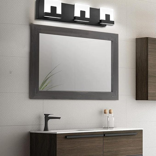 YOSHOOT Rustic Wooden Framed Wall Mirror, Natural Wood Bathroom Vanity Mirror for Farmhouse Decor, Vertical or Horizontal Hanging, 53" x 28", Black