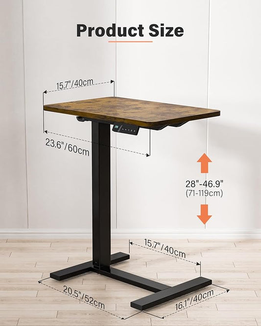 Mobile Standing Desk with Wheels - Electric Height Adjustable Small Movable Laptop Desk, Portable Rolling Computer Sit Stand Side Table for Home Office, Sofa&Bedside Use (23.6",Rustic Brown)