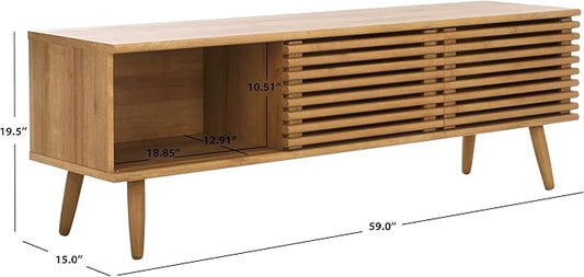 SAFAVIEH Averi TV Stand for up to 65" Flatscreen – Rustic Oak, 2 Sliding Doors with Interior Storage, 2 Open Shelves, Entertainment Media Console (MED9637C)