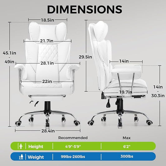 GTRACING Gaming Chair,Office Chair with Pocket Spring Lumbar Support, Ergonomic Comfortable Wide Office Desk Computer Chair with Outward Fixed Soft Armrests and Footrest,(PU Leather, White)