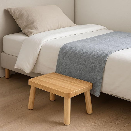 Wooden Step Stool for Adults,One Step Stool with Non-Slip Feet,Portable Bed Steps for High Beds, Office,Bedroom,Kitchen (Natural, Small)