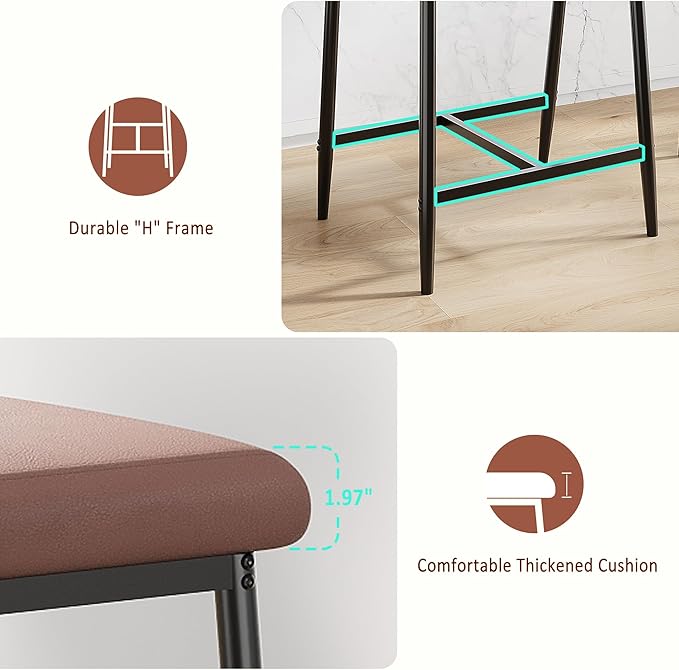 GarveeHome Counter Height Bar Stools of 4 with Armrests, 4 Piece Counter Height Bar Stools Set with Back, Upholstered Seat & Metal Footrest for Kitchen Islands, Counter Bars, Retro Brown