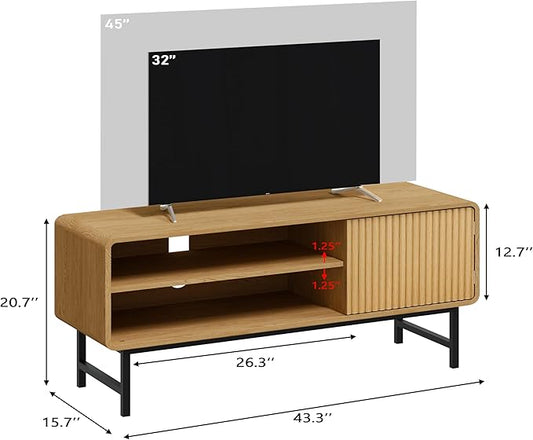 TV Stand,Mid Century Modern Entertainment Center with 2 Open Shelves,Farmhouse TV Media Console Table for Living Room,Bedroom,Television Stand up to 50 Inches,Yellow Oak