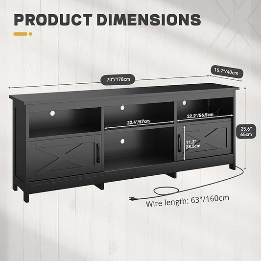 YITAHOME TV Stand for 80/75/70 Inch TVs with LED Lights, Farmhouse Entertainment Center with Storage Cabinets, Open Shelves & Adjustable Shelf for Living Room, Black