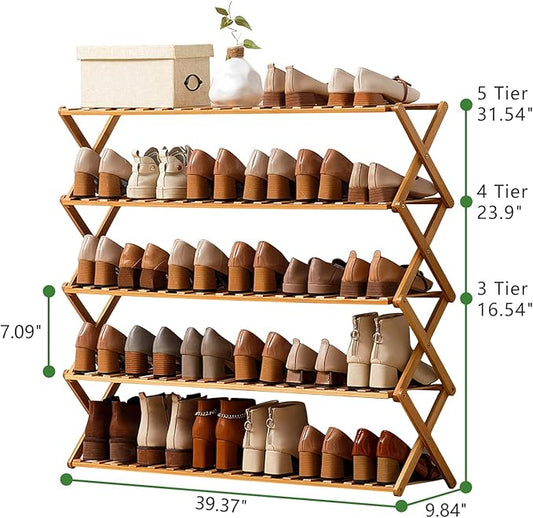 Choclaif Free Standing Shoe Racks for Closet, Shoe Shelf Bamboo Shoe Rack for Bedroom, Entryway Hallway Closet Living Room Organizer(3 Tier)