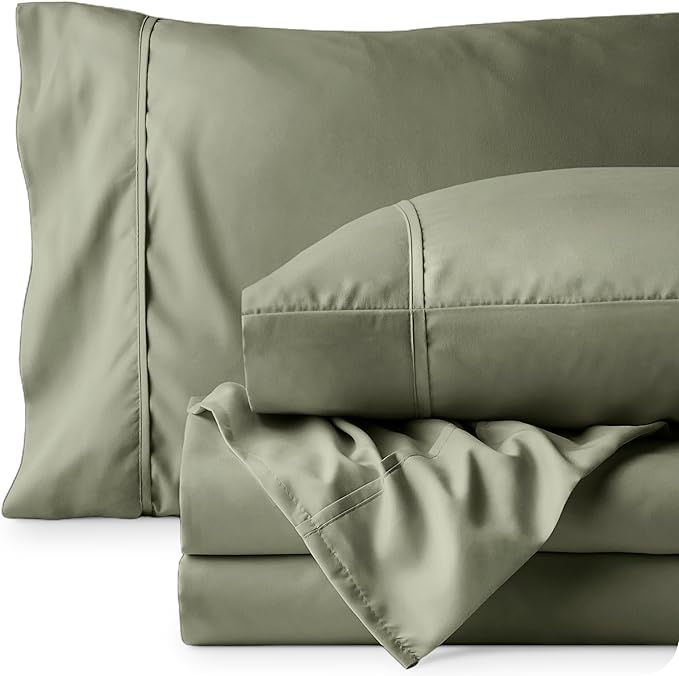 Bare Home Twin XL Sheet Set - 1800 Ultra-Soft Microfiber Twin Extra Long Bed Sheets - Double Brushed - Deep Pockets - Easy Fit - Extra Soft - 3 Piece Set - Bed Sheets & Pillowcases (Twin XL, Sage)