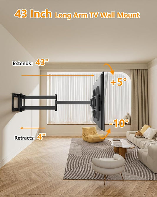 FORGING MOUNT Long Extension TV Mount Full Motion Wall Bracket with 42 inch Long Arm Articulating TV Wall Mount for 37 to 80 Inch Flat/Curve TVs, VESA 600x400mm Compatible, Holds up to 110 lbs