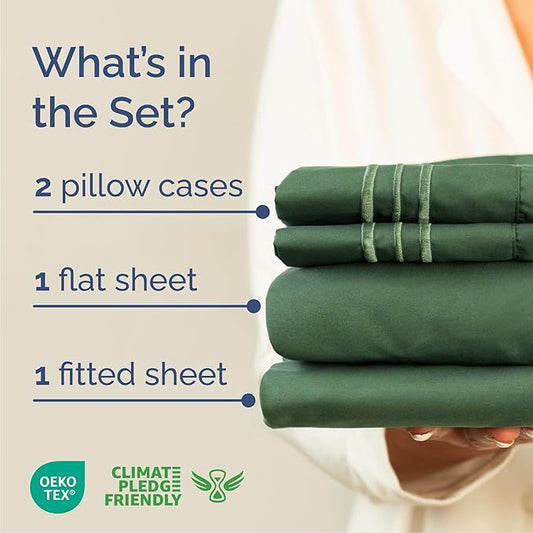 Cal King Size 4 Piece Sheet Set - Comfy Breathable & Cooling Bed Sheets Set - Hotel Luxury Bedding for Women, Men, Kids, Teens, Boys & Girls - Deep Pockets and Wrinkle Free - Oeko-Tex - Emerald Green