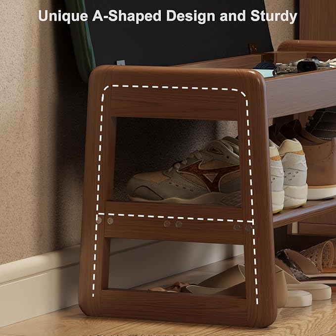 Small Shoe Bench with Leather Cushion,2 Tiers Shoe Rack Bench with Flip-Top Storage,Wood Shoe Rack for Entryway(Green,23.62"