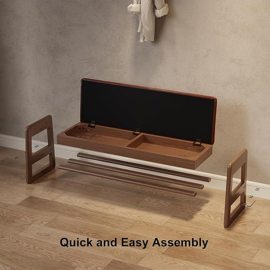 Shoe Rack Bench with Leather Cushion,2 Tiers Shoe Bench with Flip-Top Storage,Wood Shoe Rackh for Entryway,Hallway(Orange,39.3")