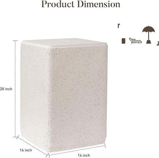 COSIEST 20" Outdoor Side Table, Weather-Resistant Square Concrete End Table for Patio,Durable Small Outside Tables Accent Stool for Garden, Porch, Deck, Balcony & Beach,Speckled White