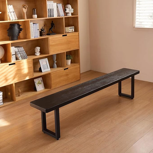 Black Bench Wooden Bench with Metal Legs Suitable for Dining Room Living Room Office Conference Room Indoor Stool Multiple (62.99in)