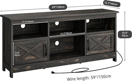 YITAHOME TV Stand for 65 Inch TVs, Entertainment Center with Storage Cabinets, Power Outlet & LED Light, Media Console Living Room Furniture, Dark Rustic Oak