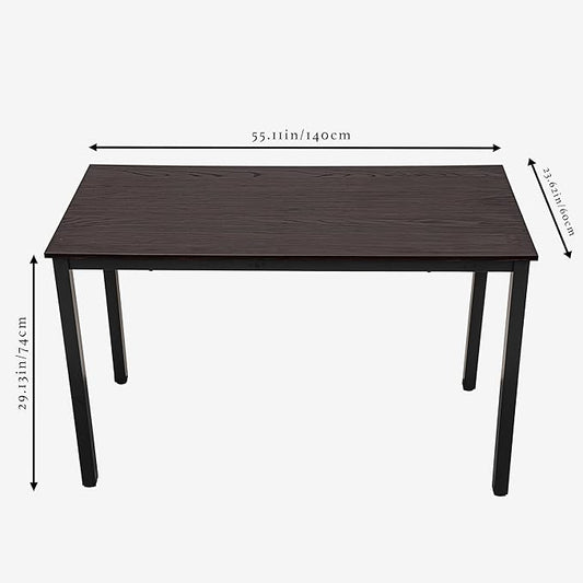 55 inch Large Computer Desk Wood, Modern Simple Style Desk for Home Office, Bedroom, Study Student Writing Desk, Small Spaces, Black Metal Frame, Dark Walnut Top