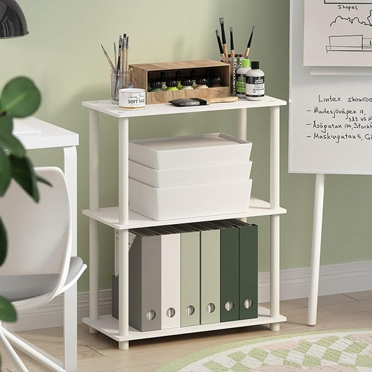 Furinno Turn-N-Tube 3-Tier Compact Multipurpose Shelf Display Rack, White/White