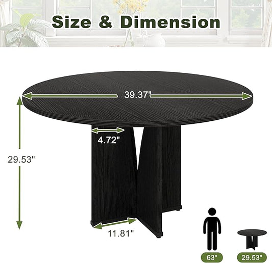 NicBex 39 Inch Round Dining Table for 4, Wooden Small Dinner Table Farmhouse Kitchen Tables with X-Shaped Stable Pedestal for Dining Room, Kitchen, Living Room,Black