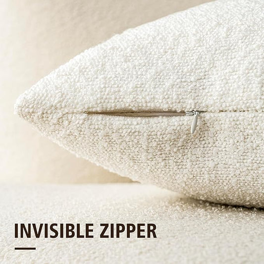 Foindtower Pack of 2, Decorative Textured Boucle Throw Pillow Covers Accent Solid Pillow Cases Cozy Soft Couch Cushion Case for Chair Sofa Bedroom Living Room Home Decor 22 x 22 Inch White