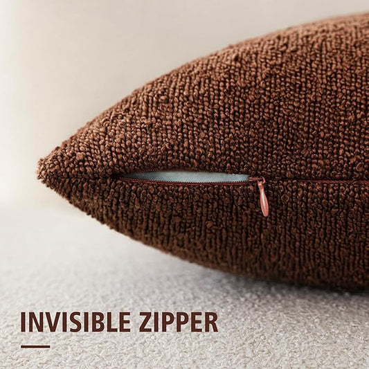 Foindtower Set of 2, Decorative Textured Boucle Throw Pillow Covers Accent Solid Pillow Cases Neutral Soft Cozy Couch Cushion Case for Chair Sofa Bedroom Living Room Home Decor 26x26 Inch Red Taupe