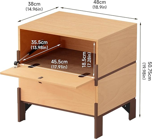 Sebastack Night Stand, Customizable 2 Drawers Bedside Table, End Table, Side Table for Bedroom, Dormitory, Mid-Century Style Wood Chest of Furnitures, Beech Color