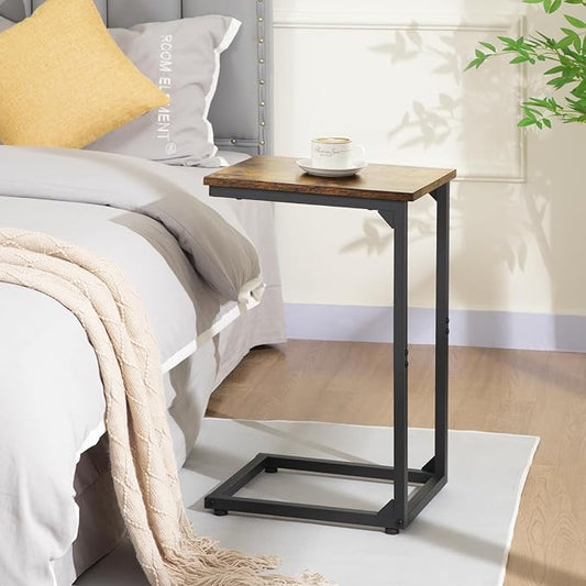 AMHANCIBLE C Shaped End Table, Slide Under Couch Table for Sofa, TV Tray Snack Table, Small Side Table for Small Space, Living Room, Brown HET02CBR1