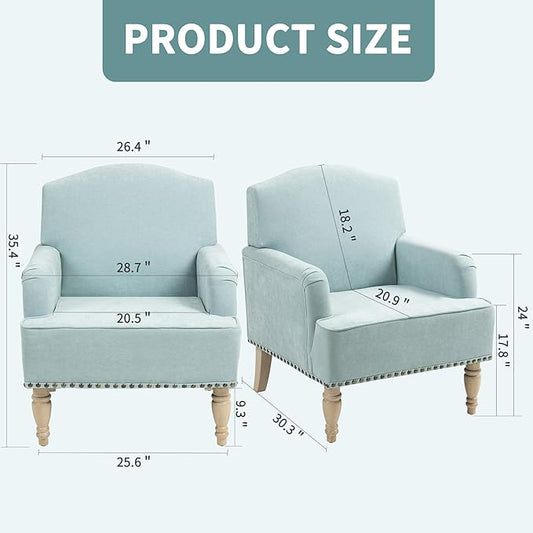 Ball & Cast Modern Accent Chair with Retro Wooden Legs & Nailhead Trim,Small Fabric Club Chair,Comfy Upholstered Armchair Lounge Seat for Bedroom Living Room Single Sofa, Sage