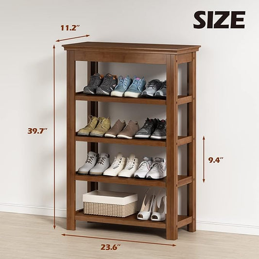 Bamworld Shoe Rack for Front Door Entrance Bamboo Shoe Organizer Free Standing Shoe Cabinet Narrow Shoe Storage Shelf for Entryway, Closet and Doorway Brown, 23.6"