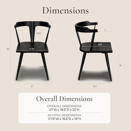 POLY & BARK Mid Century Modern Enzo Black Dining Chair – Solid Oak Wood Splat Back Chair, 18" Seat Height, 32" Tall – Stylish MCM Kitchen & Dining Room Chair - Set of 3
