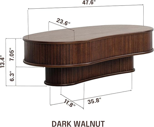 NTC Ripple DOU Coffee Table, Modern Wooden Double-Layer Center Table, Vertical Groove Design, Stylish Living Room Decor, Minimalist Style for Home and Office, Easy Assembly - Dark Walnut