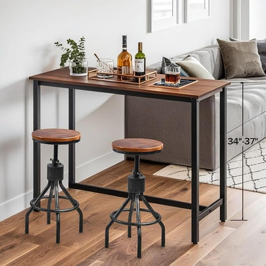 Set of 2 Industrial Bar Stool-Vintage Counter Dining Chair-Swivel Stools-Tall Height Adjustable 22-33"