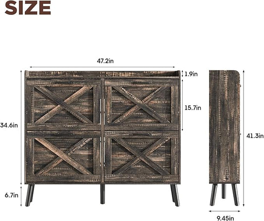Maupvit Large Shoe Storage Cabinet with 4 Flip Drawers, Narrow Shoe Cabinet for Entryway with Wooden Legs, Freestanding Hidden Shoe Rack Organizer & Metal Hinges, Dark Rustic Oak