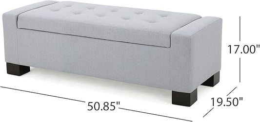 Ball & Cast 50.8" Upholstered Storage Ottoman with Tufted Waffle Stitch,End Bench w/Uses Pressure Hinges and Wood Legs,Entryway Fabric Footrest Stool for Living Room & Bedroom,Navy Blue