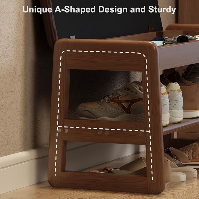 Shoe Rack Bench with Cushion, 2 Tiers Shoe Bench with Flip-Top Storage,Wood Shoe Rack for Entryway,Hallway(Walnut,31.5")