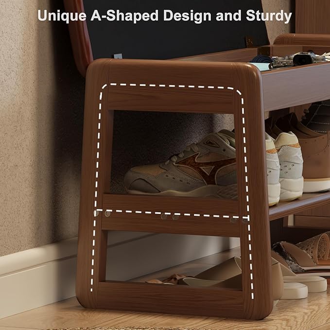 Small Shoe Bench with Leather Cushion,2 Tiers Shoe Rack Bench with Flip-Top Storage,Wood Shoe Rack for Entryway(Orange,23.62")